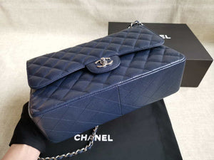 Chanel A58600 Large Classic Handbag Grained shiny Calfskin Navy Blue Sliver - Default Title - View 5