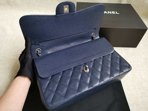 Chanel A58600 Large Classic Handbag Grained shiny Calfskin Navy Blue Sliver - Default Title - View 8