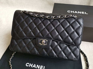 Chanel A58600 Large Classic Handbag Grained shiny Calfskin Black Sliver - Default Title - View 1