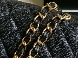 Chanel A58600 Large Flap Handbag Classic bag Grained shiny Calfskin gold Black - Default Title - View 4
