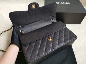 Chanel A58600 Large Flap Handbag Classic bag Grained shiny Calfskin gold Black - Default Title - View 8
