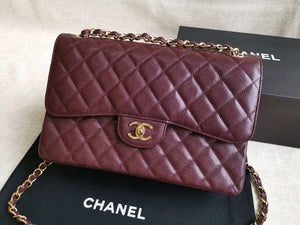 Chanel A58600 Large Classic Handbag Grained shiny Calfskin Wine Red Gold - Default Title - View 1