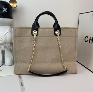 Chanel A66941 Large Shopping Bag A93786 Clothing beige with black - Default Title - View 2