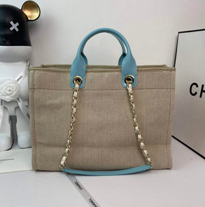 Chanel A66941 Large Shopping Bag A93786 Clothing beige with blue - Default Title - View 2