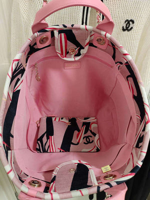 Chanel A66941 Large Tote Printed Velvet Wooden Pearls & Gold-Tone Metal Pink & Multicolour - Default Title - View 9