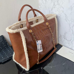Chanel A66941 Large TOTE Shearling Lambskin & Gold-Tone Metal Brown & Beige - Default Title - View 2