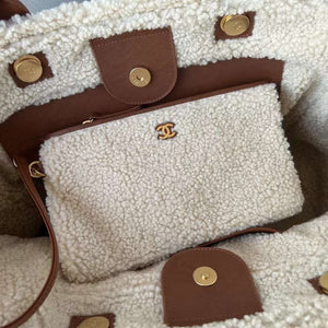 Chanel A66941 Large TOTE Shearling Lambskin & Gold-Tone Metal Brown & Beige - Default Title - View 9