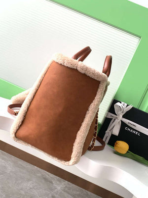 Chanel A66941 Large TOTE Shearling Suede & Gold-Tone Metal Brown - Default Title - View 2