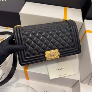 Chanel A67086 Boy Handbag Black Lambskin Leather Gold - Default Title - View 1