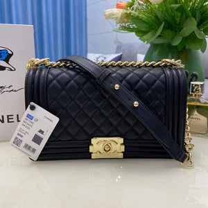 Chanel A67086 Boy Handbag Black Leather Light Gold - Default Title - View 1