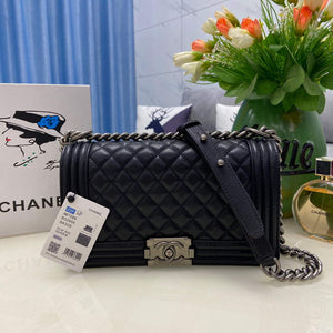 Chanel A67086 Boy Handbag Black Leather Dark Silver - Default Title - View 1