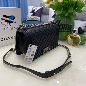 Chanel A67086 Boy Handbag Black Leather Dark Silver - Default Title - View 3