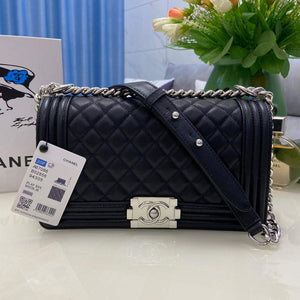 Chanel A67086 Boy Handbag Black Leather Silver - Default Title - View 1
