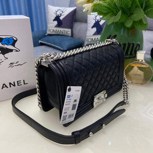 Chanel A67086 Boy Handbag Black Leather Silver - Default Title - View 3