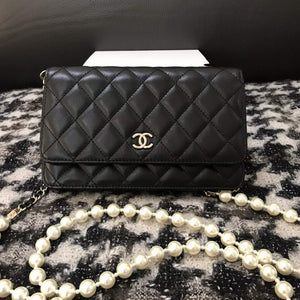Chanel A68052 Wallet on Chain bag lambskin Imitation Pearls gold Black - Default Title - View 2