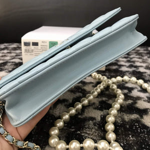 Chanel A68052 Wallet on Chain bag lambskin Imitation Pearls gold Light Blue - Default Title - View 4