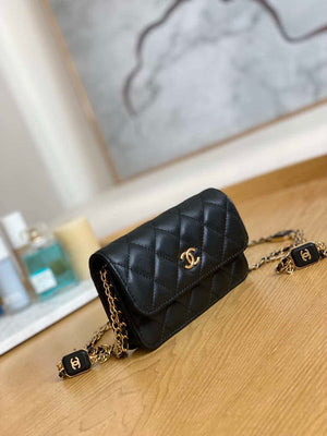 Chanel A68098 Mini Flap Bag Lambskin Onyx Small Square Stewardess Bag Black - Default Title - View 3