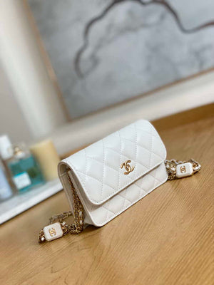 Chanel A68098 Mini Flap Bag Lambskin Onyx Small Square Stewardess Bag White - Default Title - View 3