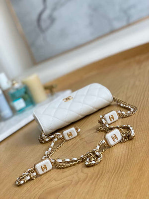 Chanel A68098 Mini Flap Bag Lambskin Onyx Small Square Stewardess Bag White - Default Title - View 5