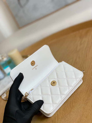 Chanel A68098 Mini Flap Bag Lambskin Onyx Small Square Stewardess Bag White - Default Title - View 7