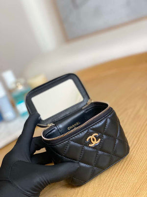 Chanel A68101 Mini Vanity with Chain Lambskin Gold Black - Default Title - View 7