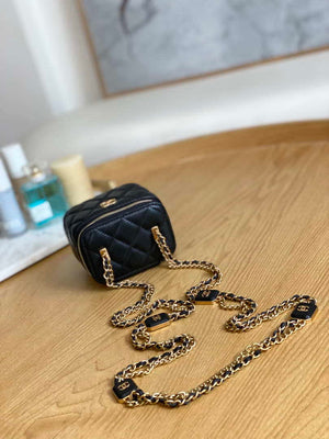 Chanel A68101 Mini Vanity with Chain Lambskin Gold Black - Default Title - View 9