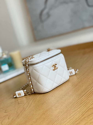 Chanel A68101 Mini Vanity with Chain Lambskin Gold White - Default Title - View 3