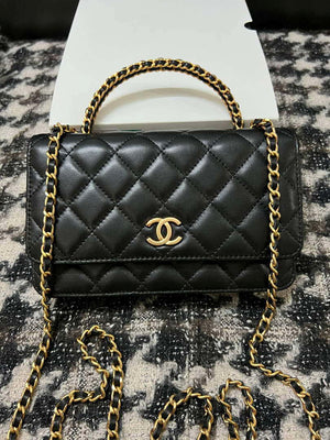 Chanel A68113 Woc Wallet on Chain With Handle Black Shiny Crumpled Calfskin - Default Title - View 1