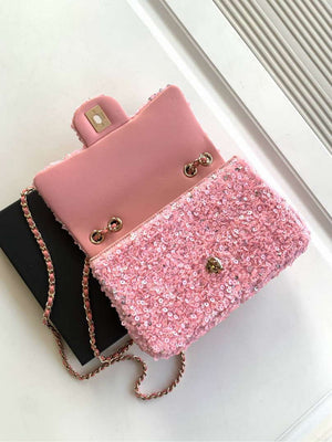 Chanel A69900 24K Mini Flap Sequin Series CF AS1116 Silver Pink - Default Title - View 7