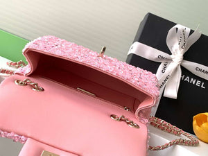 Chanel A69900 24K Mini Flap Sequin Series CF AS1116 Silver Pink - Default Title - View 8