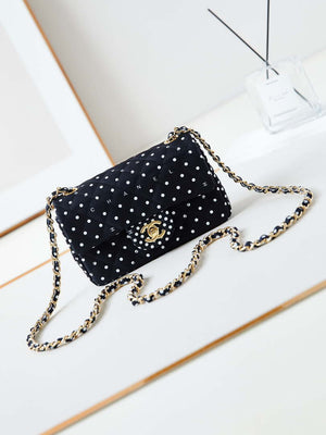 Chanel A69900 24P Mini Flap Black Fabric Printed with white raindrops AS1116 - Default Title - View 1