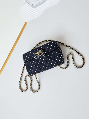 Chanel A69900 24P Mini Flap Black Fabric Printed with white raindrops AS1116 - Default Title - View 7