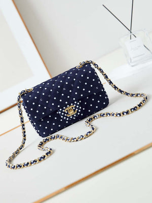 Chanel A69900 24P Mini Flap Blue Fabric Printed with white raindrops AS1116 - Default Title - View 1