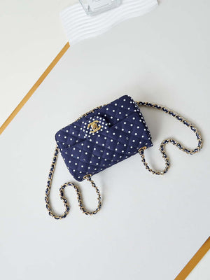 Chanel A69900 24P Mini Flap Blue Fabric Printed with white raindrops AS1116 - Default Title - View 7