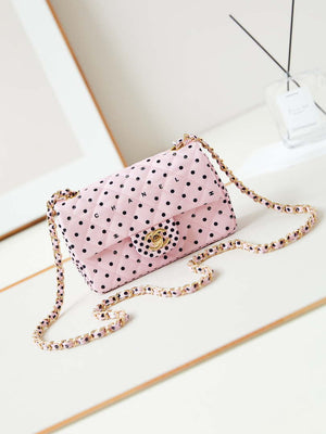 Chanel A69900 24P Mini Flap Pink Fabric Printed with white raindrops AS1116 - Default Title - View 1