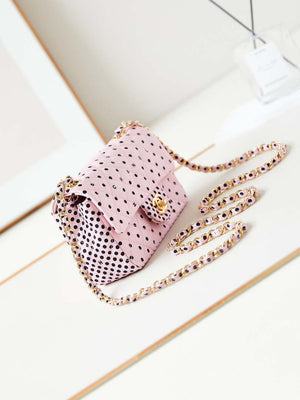Chanel A69900 24P Mini Flap Pink Fabric Printed with white raindrops AS1116 - Default Title - View 3