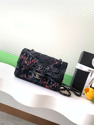 Chanel A69900 25c Mini Flap Black Fabric Printed AS1116 Black - Default Title - View 1