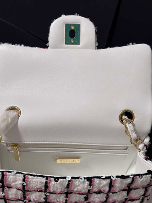 Chanel A69900 25C Mini Flap Fabric Printed AS1116 Pink and white - Default Title - View 9
