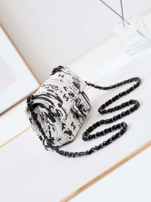 Chanel A69900 Mini Flap AS1116 White Fabric with Black Printed - Default Title - View 3