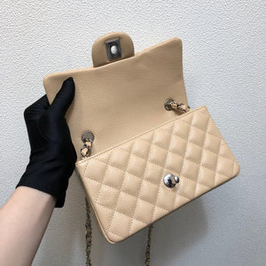 Chanel A69900 Mini Flap Bag Grained Calfskin Apricot Silver - Default Title - View 7