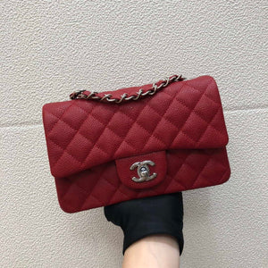 Chanel A69900 Mini Flap Bag Grained Calfskin Red Silver - Default Title - View 1