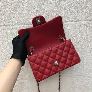 Chanel A69900 Mini Flap Bag Grained Calfskin Red Silver - Default Title - View 7