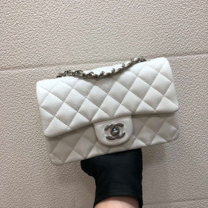 Chanel A69900 Mini Flap Bag Grained Calfskin White Silver - Default Title - View 1