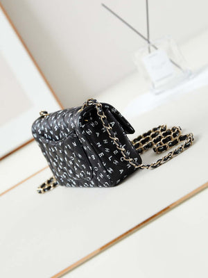 Chanel A69900 Mini Flap Black Lambskin Printed AS1116 with White CC logo - Default Title - View 4