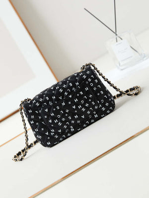Chanel A69900 Mini Flap Black Lambskin Printed AS1116 with White CC logo - Default Title - View 5