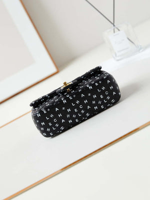 Chanel A69900 Mini Flap Black Lambskin Printed AS1116 with White CC logo - Default Title - View 6
