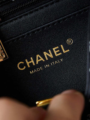 Chanel A69900 Mini Flap Black Lambskin Printed AS1116 with White CC logo - Default Title - View 8
