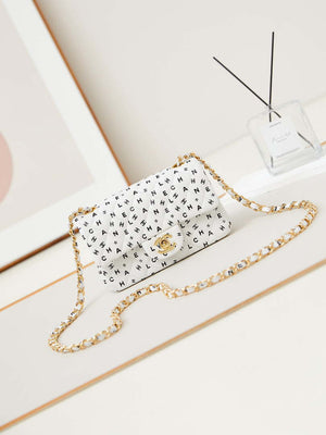 Chanel A69900 Mini Flap White Lambskin Printed AS1116 with Black CC logo - Default Title - View 1