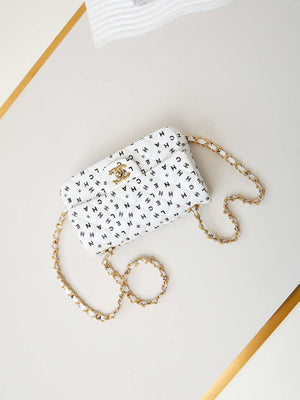 Chanel A69900 Mini Flap White Lambskin Printed AS1116 with Black CC logo - Default Title - View 7