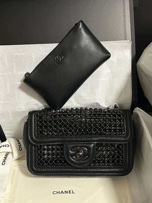 Chanel A8003 25p Evening Bag Lambskin Rhinestones Pearls A01112 Black - Default Title - View 7